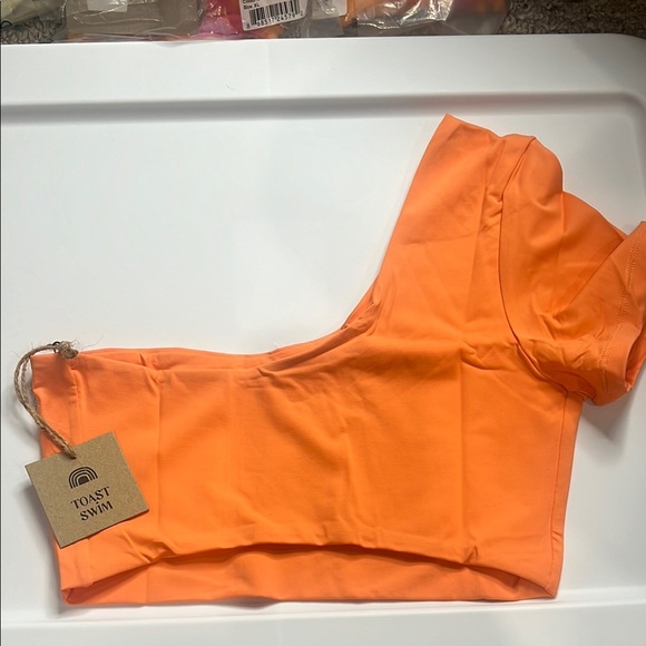 Toast Swim Orange Bikini Top One Shoulder Crop Top Swimsuit XSmall - Picture 4 of 4